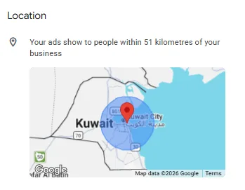 Location Targeting — 51km Radius, Kuwait City