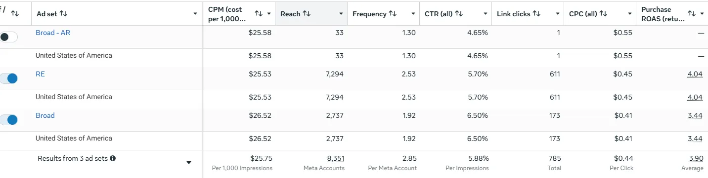 Ad Set Breakdown — ROAS by Audience