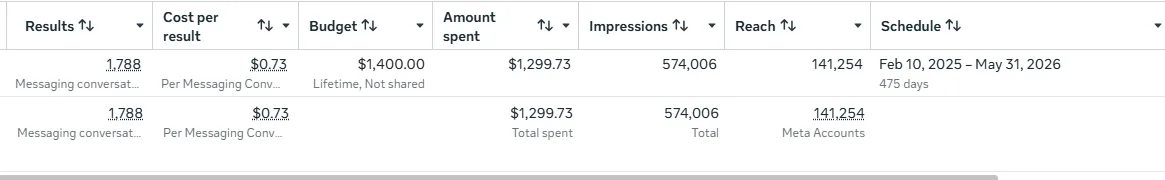 Campaign Table — Budget, Impressions & Reach